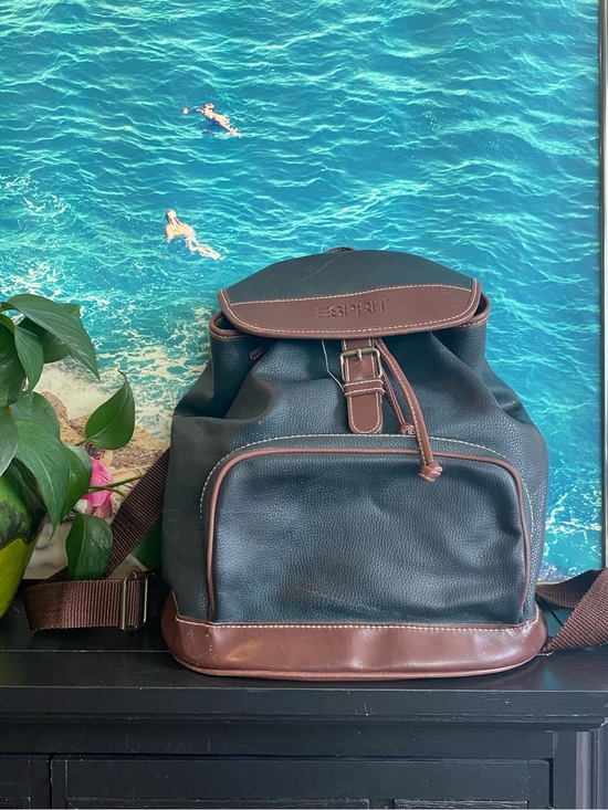 Esprit Handbags - Vintage Esprit 1990’s faux-leather backpack with drawstring cinch